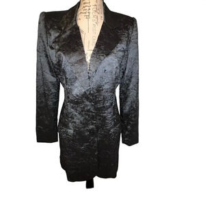 Visage 8, Vintage Mob Wife textured metallic gray faux pocket long length blazer